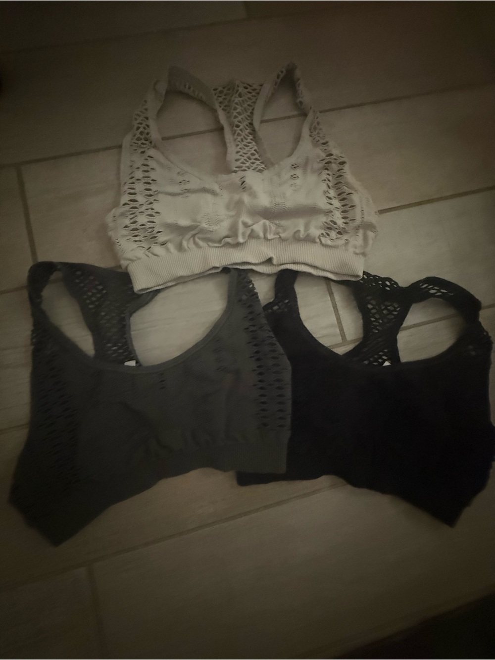 Nikibiki Set of 3 Crocheted Racerback Bralettes - Cream, Gray, Black